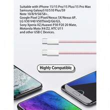 60W USB C To Type C Fast Charging Cable 3.3ft/6.6ft/9.9ft,Nylon Braided Fast Charge Type C To C Data Cord Compatible With IPhone 17/17 Air/17 Pro/17 Pro Max/ IPad Pro/Air,Cell Phone Charger Cord Compatible With Samsung Galaxy S25 S24 S23 S22 S21 S20 - 粉紅色-2米 - 查看 2