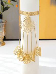 1 Set Vintage Floral Hollow Finger Ring & Bracelet, Exaggerated Personalized Fashion High-End Delicate Elegant, Suitable For Women's Daily Wear - Gold - View 3