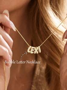 Customized Cute 3D Enamel Bubble Letter DIY Sliding Necklace, Uppercase Letter A-Z Personalized Engraved Oil Drop Letter Pendant, Minimalist Birthday Wedding Engagement Jewelry Valentine's Day Gift - Box Chain - Bubble Letters - View 4