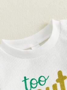 Toddler Baby Girl St Patricks Day Outfit Shamrock Long Sleeve Letter Print Sweatshirt Flare Pant Sets Little Kids Irish Clothes - 白色 - 查看 4