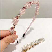 1件装奢华巴洛克水晶水钻发箍，法式优雅女士发饰，派对/婚礼发夹，闪亮宫廷风人造水晶，万圣节，女士发箍发带，头饰，家居美发饰品 - 粉色 - 查看 10
