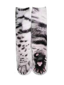 1 Pair 3D Animal Paw Digital Print Socks, Realistic Cat/Dog Novelty Funny Socks For Adults - Multicolor - View 6