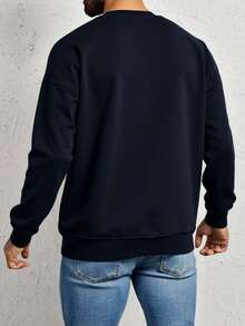 Men's Solid Great Quality Casual Rib-Knit Detailed Sweatshirt - Black - View 2