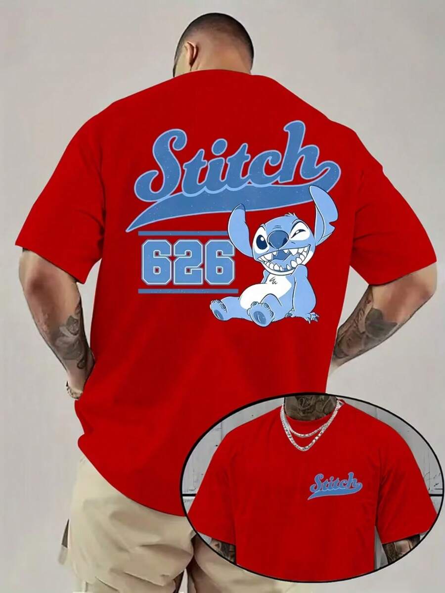 Authorized By Disney-New Disney Men's T-Shirts, Shi Dizai Series Cartoons Printed Before And After, Round Neck Casual And Comfortable T-Shirts, Suitable For Sports And Daily Wear, Women's Loose T-Shirts, Good Gifts, Necessary For Parties. - Đỏ - Xem 1