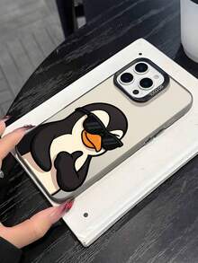 1pc & Fashionable Cute Penguin 2D Pattern Phone Protective Case, Stylish Anti-Slip Luxurious Texture, Compatible With Apple 17/16/15/14/13/12/11 Pro Max And Galaxy S23/S22/S21 And A54/A53/A52/A34/A15 Series, A Lovely Gift For Colleagues, Friends, Family, Couples, Birthdays, New Year, Valentine's Day, Easter, Festival - Black - View 4