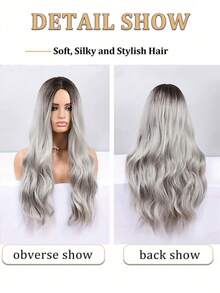 26 Inch Ombre Silver Gray Long Curly Wig, Heat Resistant Synthetic Fiber Wig For Women, Suitable For Daily Wear And Parties - Gray Ombre - View 5