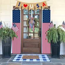 1 Set American Flag Hanging Banners, Stars And Stripes Decor,  Memorial Day Independence Patriotic Holiday, 2D Flat Banner, Large Door Banne, Suitable For Doors, Party Decor Porch Banner, Hanging Door Decoration, Outdoor Sign For Home Wall Indoor Outdoor Party Holiday Decorations Holiday Gift, Welcome Holiday Party Supplies - 1 - 查看 4