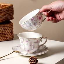 Floral Patterned Cup & Saucer Set, English Style Afternoon Tea Essential - Multicolor - View 1