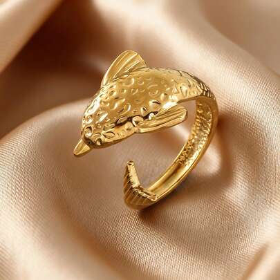 1pc Adjustable Open Dolphin Ring Compatible For Sea Life Parties, Ocean Day - Stainless Steel Gothic Marine, Year-Round Wear For &, Elegant Vintage Dolphin-Shaped Accessory