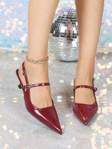 4厘米酒红色高跟鞋，派对礼服鞋，套脚细高跟鞋，尖头高跟鞋 - 酒紅色 - 查看 3