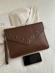 Solid Color Clutch Bag, Minimalist Zipper Envelope Bag Valentine'S Day - Coffee - View 4