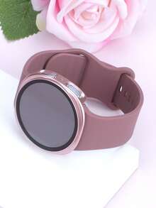 Conjunto de 2 en 1 de correa de reloj de silicona suave + funda protectora, compatible con Samsung Galaxy Watch4 de 40 mm/44 mm. Correa de reloj de silicona cómoda con hebilla de remache, combinada con una funda protectora a prueba de golpes y resistente a los arañazos de PC y un protector de pantalla de vidrio templado. Tacto sensible, adecuado para hombres y mujeres. - Correa de color morado ahumado con caja de oro rosa - Ver 8