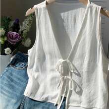ATRIX Sleeveless Blouse With Front Tie, Loose Fit, Lightweight And Cool Fabric, Candy Colors, Summer 26 - Trắng - Xem 4