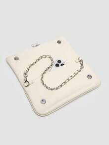 1pc Women's Chain Shoulder Bag, Crossbody Bag, Litchi Grain Underarm Bag With Chain, Minimalist Fashion Small Square Bag, Shoulder & Crossbody Bag With Detachable Strap - Ngà - Xem 5