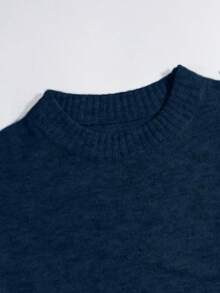 Grey Crew Neck Casual Knit Sweater For Women - Navy Blue - View 5
