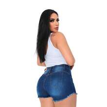 Short Jeans Feminino com Amarração na Frente, Elastano e Barra Desfiada - Lavagem Média - Visão 2