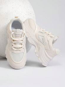 Export Version Chunky Sneakers For Women, Fashionable Waterproof Non-Slip Durable Tennis Shoes, Running Fitness Workout Shoes, Suitable For Petite - Beige - View 1