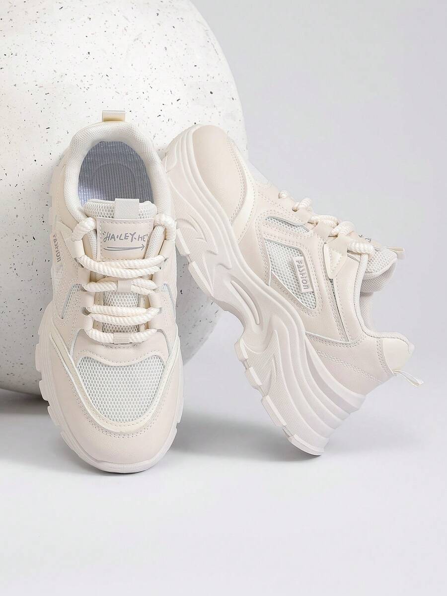 Export Version Chunky Sneakers For Women, Fashionable Waterproof Non-Slip Durable Tennis Shoes, Running Fitness Workout Shoes, Suitable For Petite - Beige - View 1