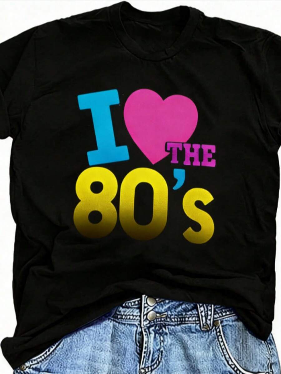 80s Shirts For Women 80s 90s Outfits I Love The 80s Shirt Casual Birthday Party Gift Tee Tops - 黑色 - 查看 1