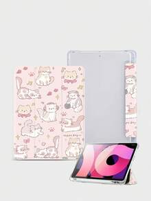 1pc Cute Pink Cartoon Cat Paradise Pattern Tablet Protective Case, Tri-Fold Stand Protective Shell With Pencil Slot, Anti-Drop, Compatible With IPad 10.2/12.9" IPad Pro 11" 2021/2020/IPad (A16) 11" 11th Gen 2025 IPad 8th/9th/10th Gen, Galaxy Tab A8 10.5" 2022, Matepad 10.4/Tab, Support Sleep/Wake, Protect Your Beloved Device, Romantic Valentine's Day Gift - Multicolor - View 4
