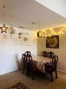 8pcs Of A Set | Gold Star Moon Lantern Garland Mawlid Moroccan Party Decoration Ramadan Streamers For Arabian Nights Ramadan Mubarak Eid Party Decor Hanging Lesser Bairam Islam Celestial Banner Pack Of 8, Home Decor, Room Decor - Multicolor - View 6