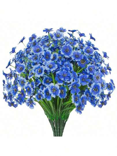 MEHELANY 1 st blå konstgjorda utomhusblommor konstgjorda plastblommor grönska buskar röda sidenblommor för hängande planteringskrukor utomhus veranda vas hem fönsterlåda dekoration