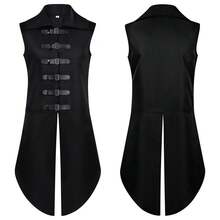 COS Men's Stand-Up Collar Sleeveless Leather Button Vest Medieval Renaissance Holy Knight Vest Cosplay Costume, Role-Playing Costume, Performance Costume - Black - View 2