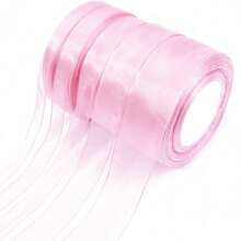 50码透明欧根纱丝带，宽度12-38毫米 - 非常适合DIY礼品包装、发饰、珠宝展示、鲜花包装、礼品包装、蝴蝶结、DIY派对装饰 - 粉色 - 查看 1