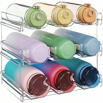 Lifewit Stackable Water Bottle Organizer For Cabinet Water Bottle Holder Kitchen Pantry Organization And Storage Plastic Fridge Wine Racks Tumbler Travel Mug Cup Holder 3Pack Hold 9 Bottles