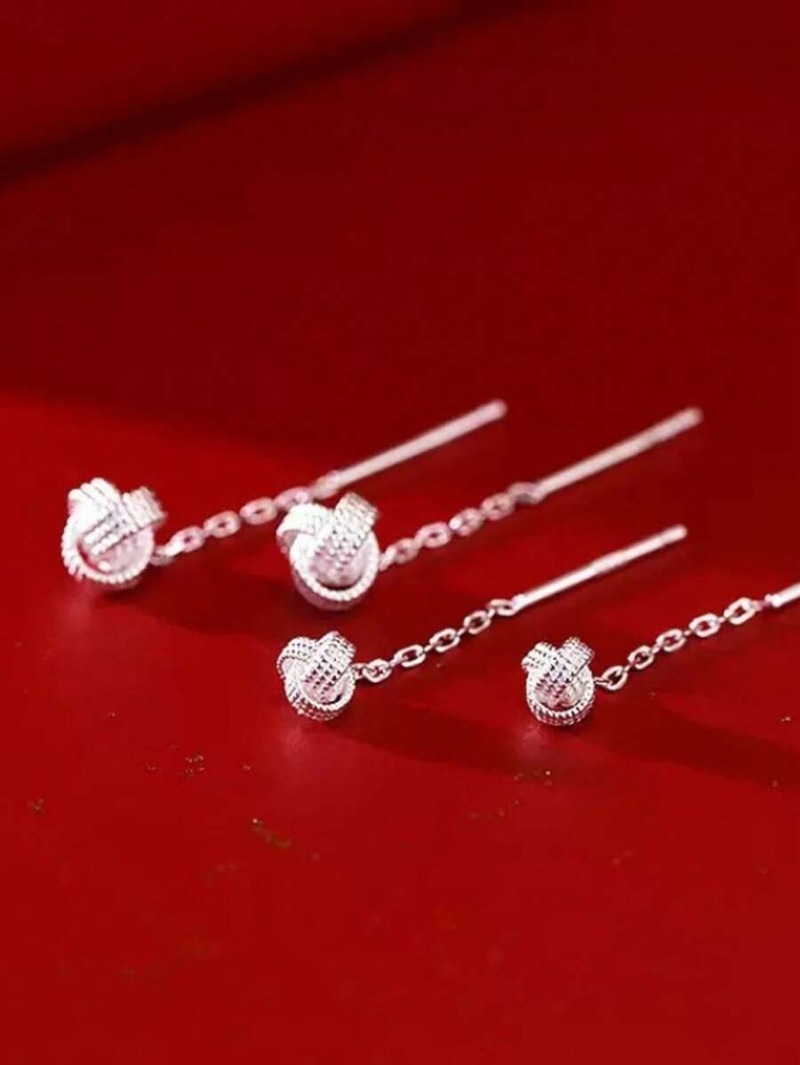 1对吉祥结流苏耳环，个性耳环，高端质感，适合日常佩戴 - 小號4mm - 查看 1