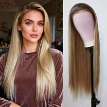 ZigZag Hair 180%密度 24英寸渐变铂金色合成蕾丝前假发，耐热纤维，13x4蕾丝 - 彩色 - 查看 12