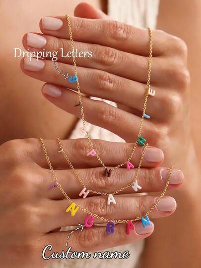 Customized Cute 3D Enamel Bubble Letter DIY Sliding Necklace, Uppercase Letter A-Z Personalized Chic Pendant, Simple Birthday Wedding Engagement Jewelry Valentine's Day Gift