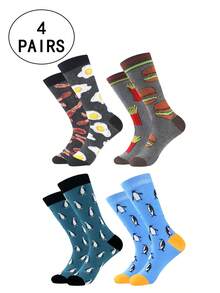 1 Pair/2 Pairs/4 Pairs Funny Cartoon Penguin Print Mid-Calf Socks, Unique Fashion Unisex Casual Mid-Calf Socks, Men Crew Socks - Multicolor - View 9