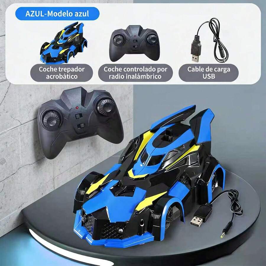 Coche trepamuros, control remoto de alta definición y motor superpotente: ¡la opción perfecta para las carreras!¡Convierte tu sala en una pista de carreras y tu balcón en un campo de carreras!Este coche de carreras a control remoto ofrece un control preciso y sin retrasos, además de giros y derrapes increíblemente suaves.¡Tanto adultos como niños se lo pasarán en grande, animando al instante su tiempo en casa!¡Un regalo perfecto para niños o para Navidad! - Azul - Ver 1