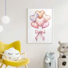1pc Canvas Wall Art - Heart-Shaped Balloon Gouache Painting - Soft Valentine's Day Printable Pastel Painting, Baby Goods_ Framed Nursery Wall Art Perfect For Playroom Decor Nursery Decor, Playroom Decor, Preschool Decor, Boy's Room Decor Girl's Bedroom Decor Valentine's Day