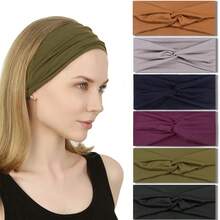 6条装扭结发带，女士防滑弹力发带，瑜伽跑步健身发饰，6条装，黑色吸汗带，休闲发带，优雅头巾 - 多色 - 查看 6