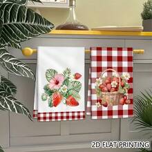 2pcs Strawberry Basket Red White Plaid Kitchen Towels | Decorative Themed Towels, Dish Cloth, Home Decoration, Gift Towels, Polyester, Hand Wash Only - Multicolor - View 8