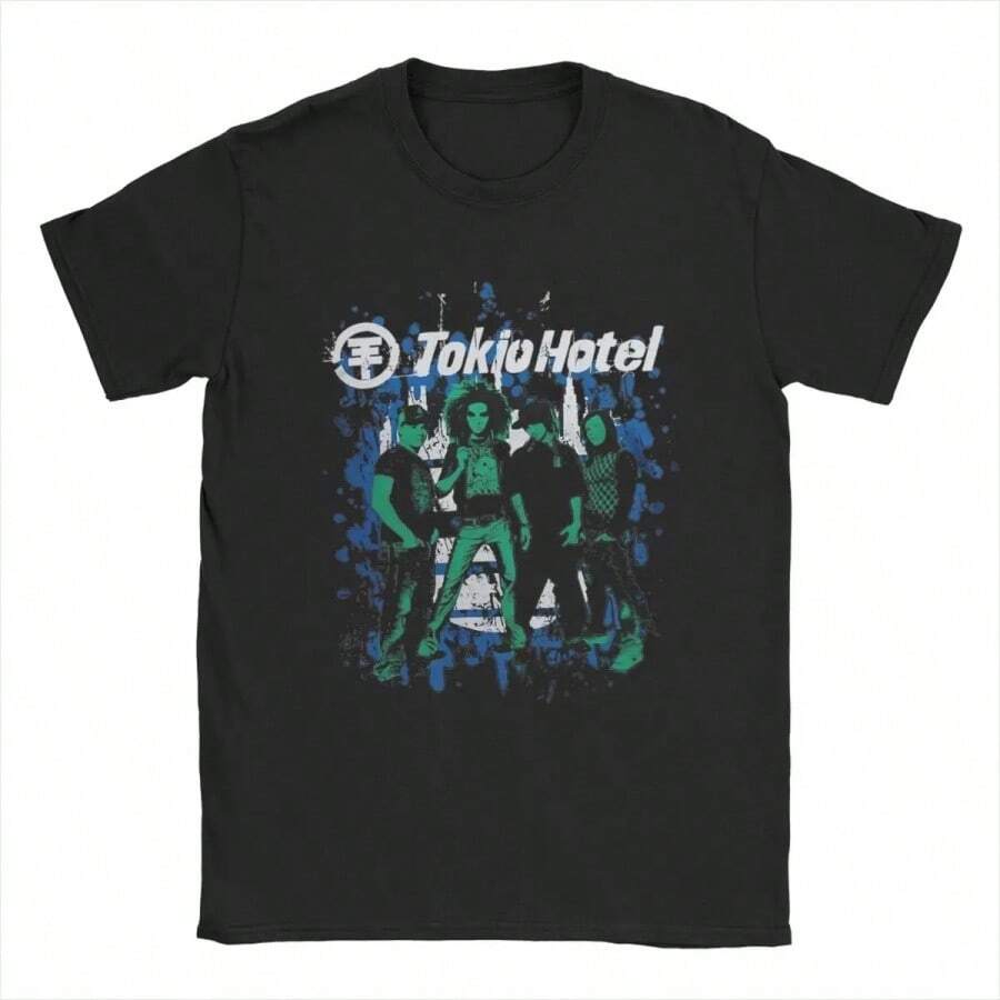 Tokyo Hotel Classic Bill Kaulitz Rock Band T Shirt Men Cotton Awesome T-Shirts Crew Neck Tees Short Sleeve Clothes Summer - 黑色 - 查看 1