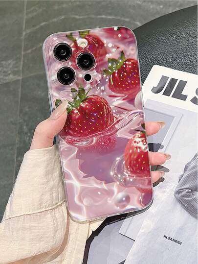 1个时尚甜美草莓2D图案全包防滑软TPU手机壳，兼容苹果17、16、15、14、13、12、11 Pro/Pro Max/Plus及其他Galaxy机型，适合作为生日、新年、情人节、开斋节、复活节、愚人节礼物送给朋友、家人、同事、爱人。