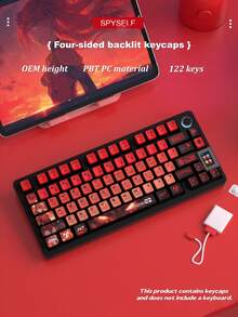 1 Set Creative Cartoon Asuka 122 Key Keycaps, Red Keycaps On 4 Sides, PBT+PC Material, High OEM Keycaps, Suitable For 61/68/75/84/87/89/96/98, 100/104/108 Key Layout Mechanical Keyboards - Multicolor - View 2