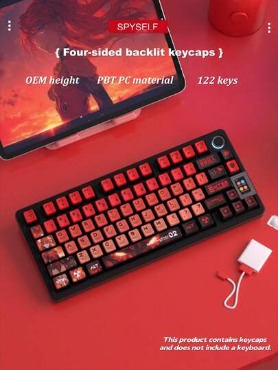 1 set creatieve cartoon Asuka 122-toetsen keycaps, rode keycaps aan 4 zijden, PBT+PC-materiaal, hoogwaardige OEM-keycaps, geschikt voor mechanische toetsenborden met 61/68/75/84/87/89/96/98, 100/104/108 toetsen.