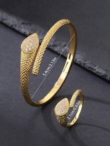 一套两件时尚镶嵌蛇纹蛇身开口戒指和手链套装，适合女性日常佩戴，也适合节日、派对、圣诞节、斋月、礼品交换等场合。 - 鋯鑲靈蛇 - 查看 3