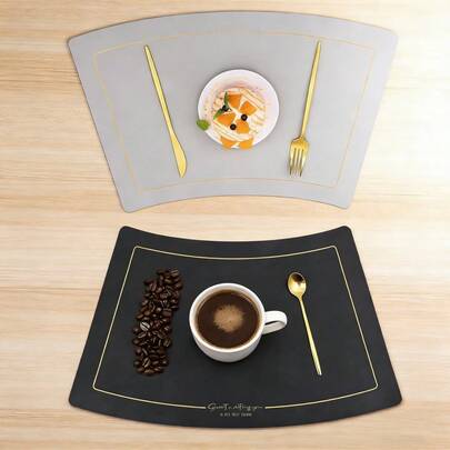 2/4 piezas Manteles individuales con forma de cuña, manteles individuales con atmósfera festiva, decoración de mesa, lemas de bendición, resistentes al calor y al agua, manteles individuales fáciles de limpiar para cocina, comedor, sala de estar, reuniones festivas, decoración de mesa de boda, regalos, negro/gris