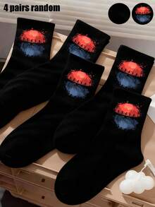 4 đôi tất cổ ngắn màu đen ngẫu nhiên, tất unisex chủ đề kinh dị cổ điển, tất thể thao chạy bộ cho mùa tựu trường, tất cổ ngắn unisex chủ đề giả tưởng đen tối hài hước, quà tặng ngày Valentine - Nhiều màu - Xem 1