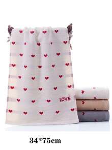 1pc Cotton Absorbent Heart-Shaped Thick Couple Towel - White - View 7