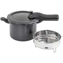 Pressure Cooker Hard Anodised 5L 24.5cm With Steamer Basket Great Healthier And Quicker Cookware Suitable For All Hob Types Except Induction - Black - View 3