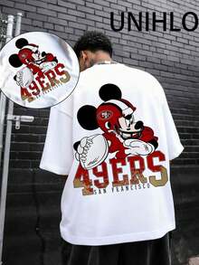 Disney UNIHLO  Street Life Men's Casual Loose World Cup Football2026  Cartoon  Print Short Sleeve T-ShirtSummer - 白色 - 查看 1