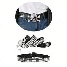 1pc Skull Neutral Belt For Men Sparkling Rhinestone Fashion Belt For Punk Fashion Rivet Belt Suitable For Jeans Jackets Or Party Decorations Etc Halloween Fall Autumn Halloween Autumn-Winter Accessories Suitable For Teens Youth Men Casual Outdoor Athletic Vacation Graduation Gifts Birthday Daily Wear - A - 查看 5