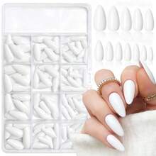 LoveOurHome 240pc Short Almond White Press On Nails Colored Fake Nail Tips Full Cover Artificial Fingernail French Stiletto Manicure With Adhesive Tabs For Women Girls Kids - MàuV - Xem 1