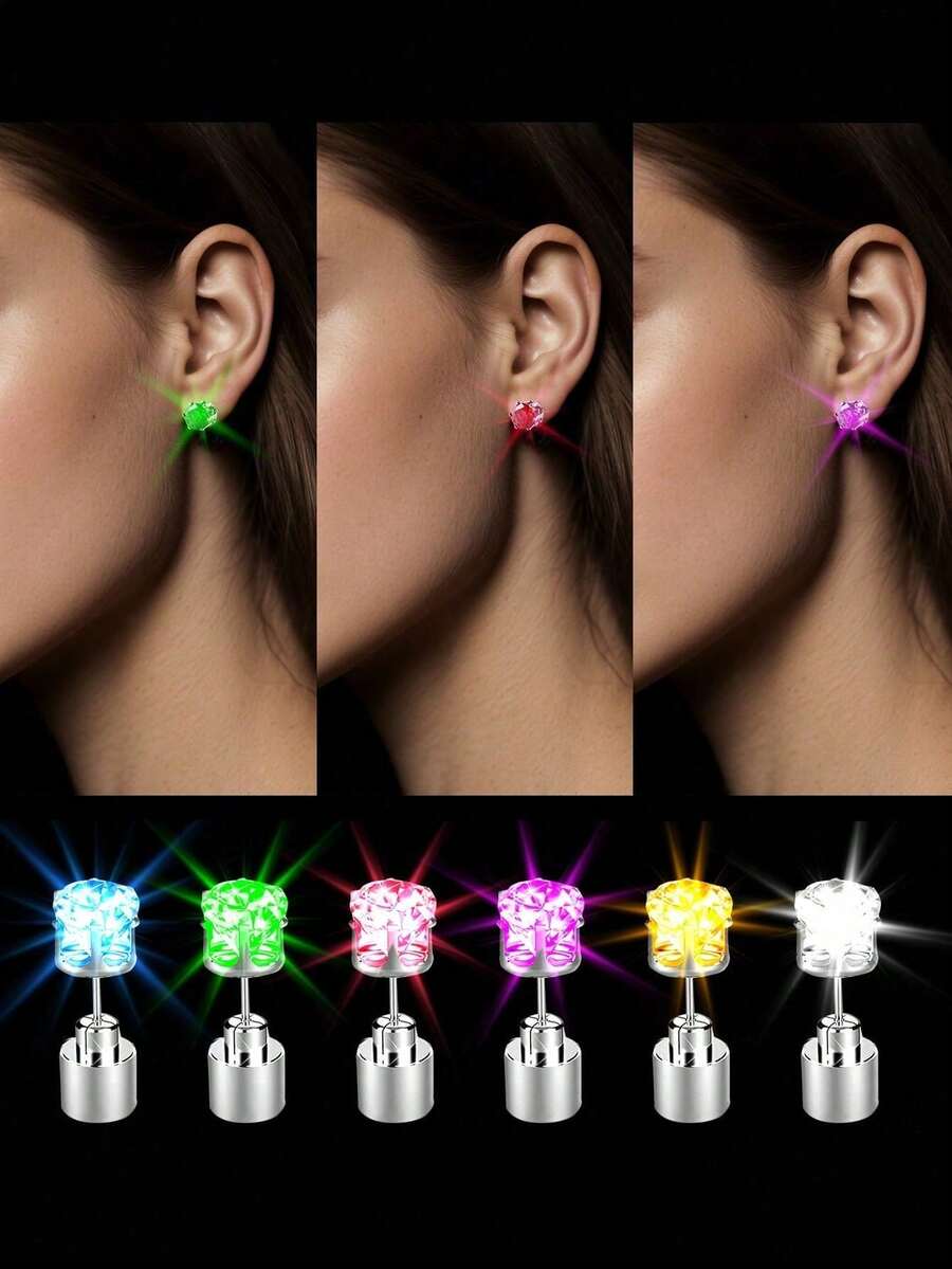 2 Đôi Bông Tai LED Phát Sáng Thời Trang Dành Cho Cặp Đôi, Bông Tai Hình Vương Miện Kim Cương Lấp Lánh, Phù Hợp Cho Cả Nam và Nữ, Trang Sức LED Phát Sáng Thích Hợp Cho Tiệc Tùng, Đám Cưới, Sinh Nhật, Giải Trí Về Đêm, Vũ Trường, Lễ Hội, Kỷ Niệm Cưới